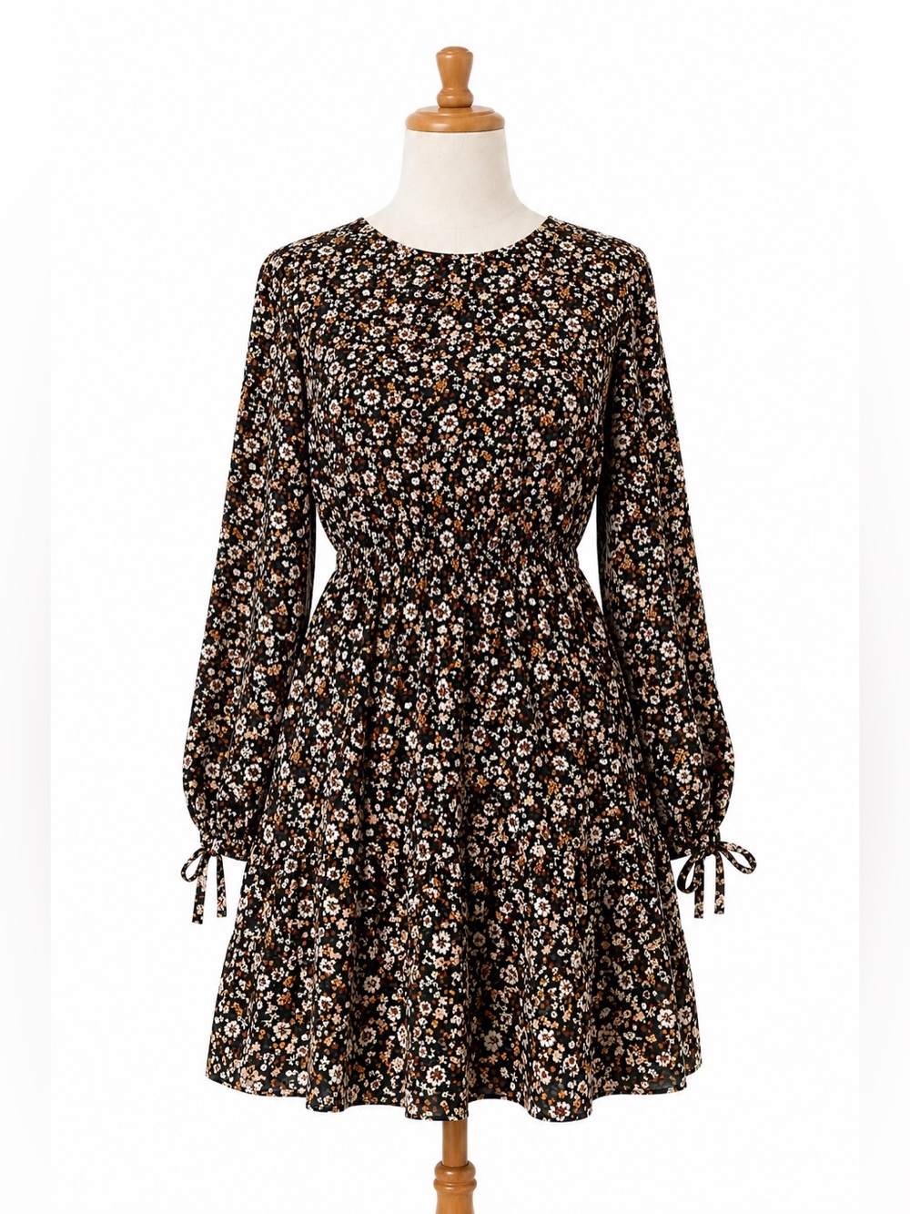 Wild Fable Floral Midi Dress M Black Long Sleeve Boho Tiered